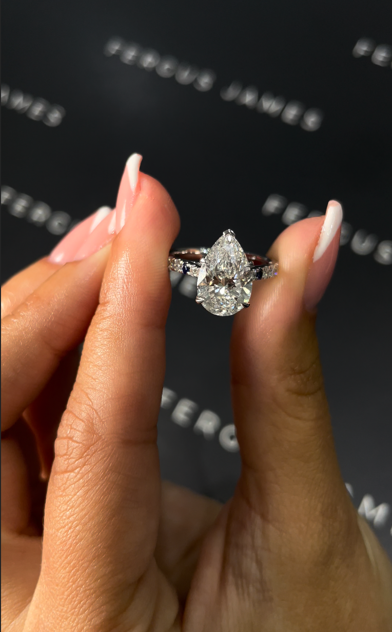 2.5 Carat Natural Diamond Band Engagement Ring - Pear Diamond