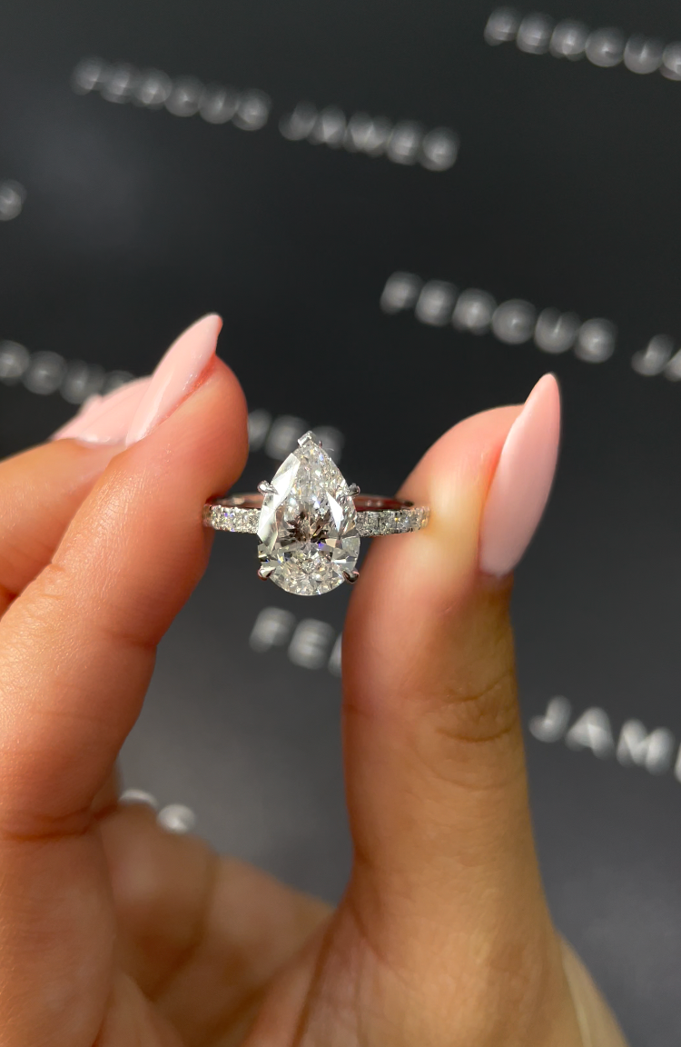2.5 Carat Natural Diamond Band Engagement Ring - Pear Diamond