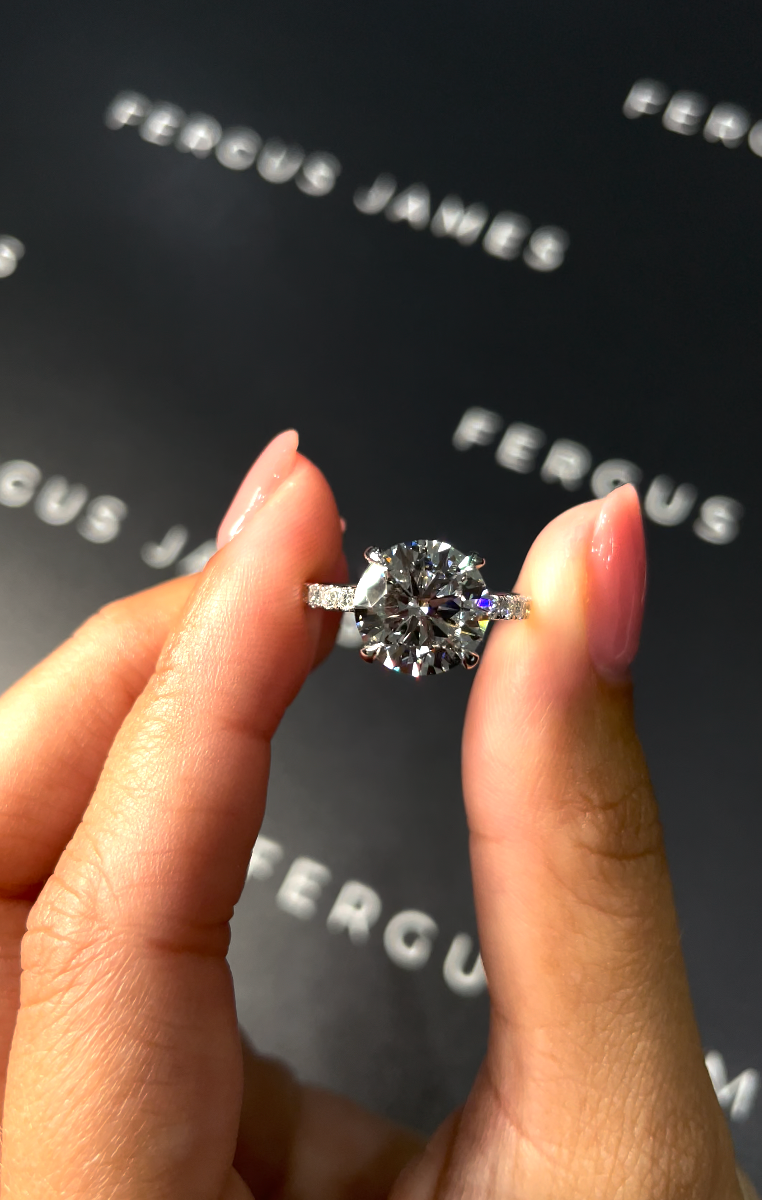 3 Carat Natural Diamond Band Engagement Ring - Round Diamond