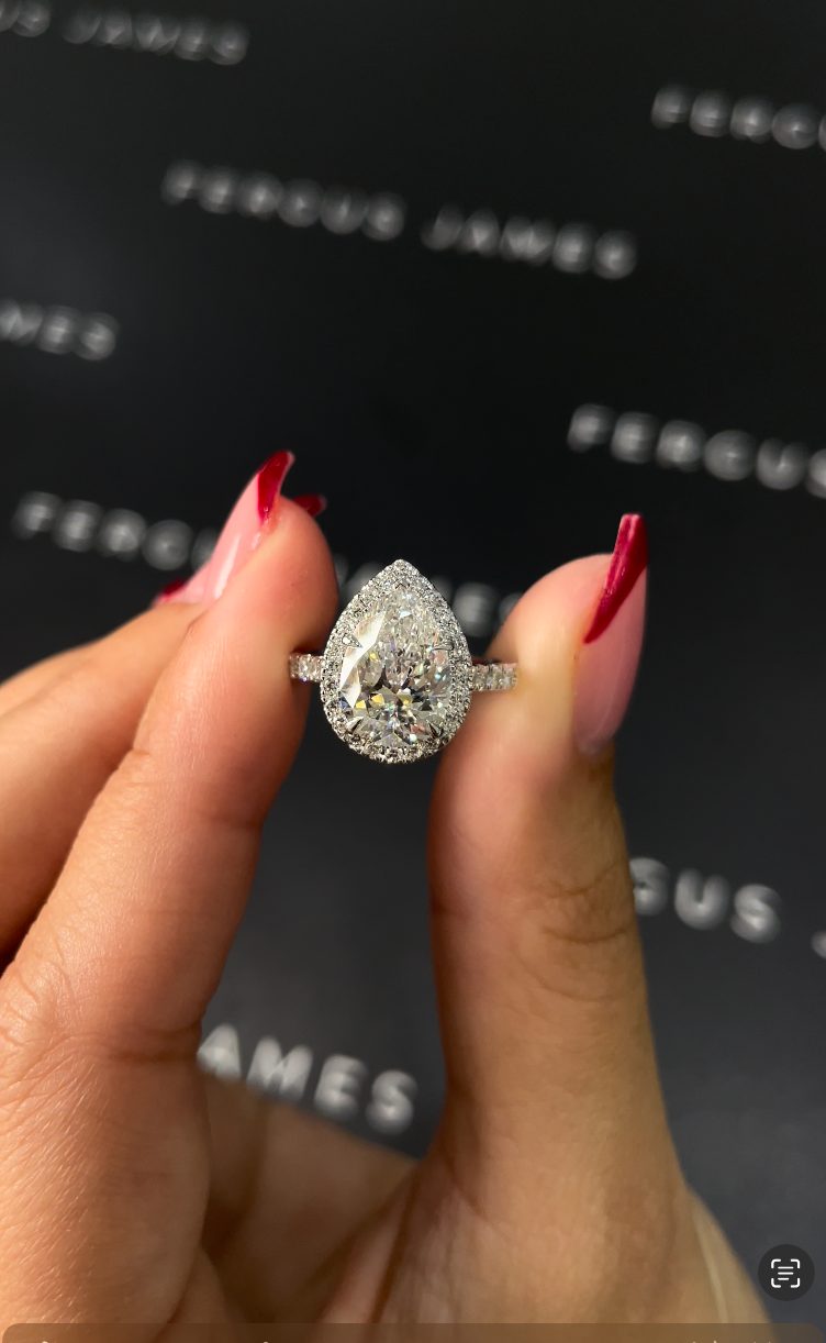 2.5 Carat Natural Halo Engagement Ring - Pear Diamond