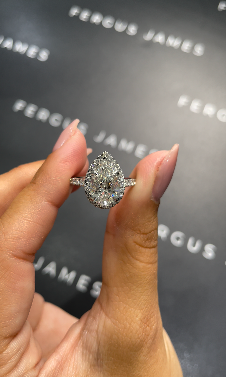3 Carat Natural Halo Engagement Ring - Pear Diamond