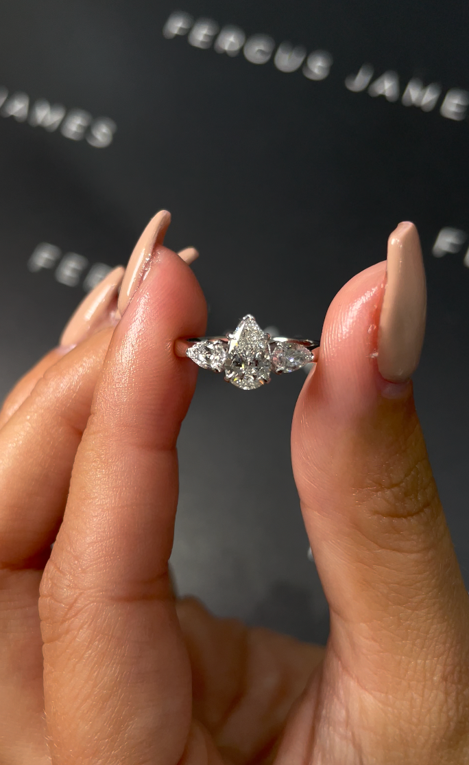 0.5 Carat Lab-Grown Trilogy Engagement Ring - Pear Diamond