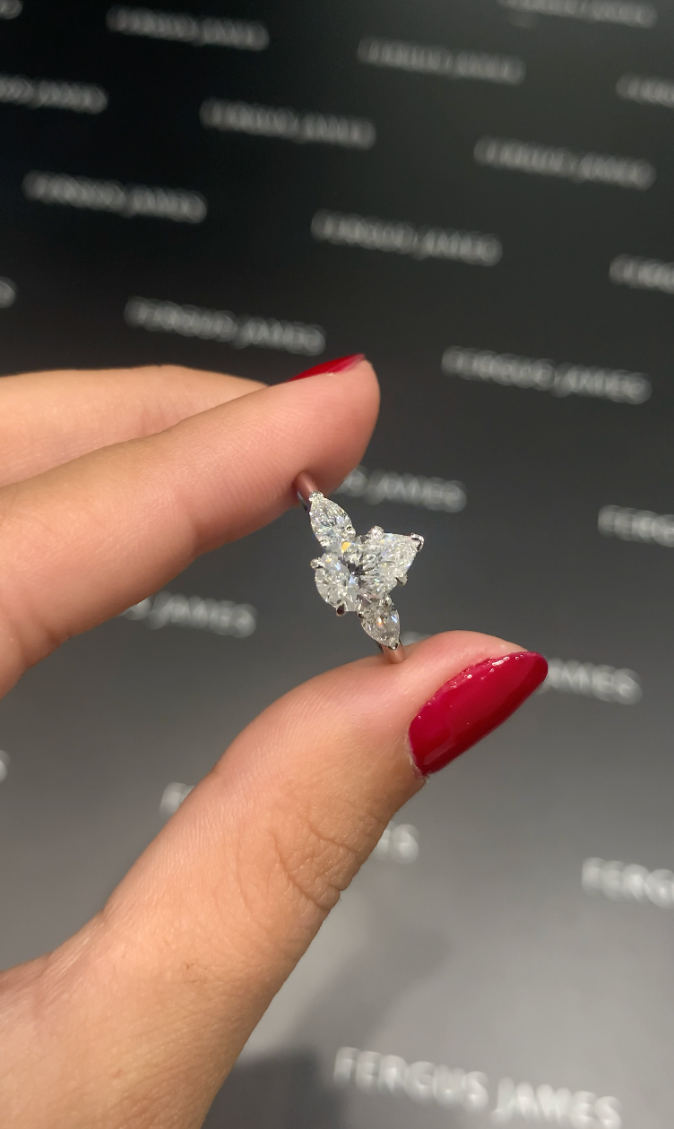 1 Carat Natural Trilogy Engagement Ring - Pear Diamond