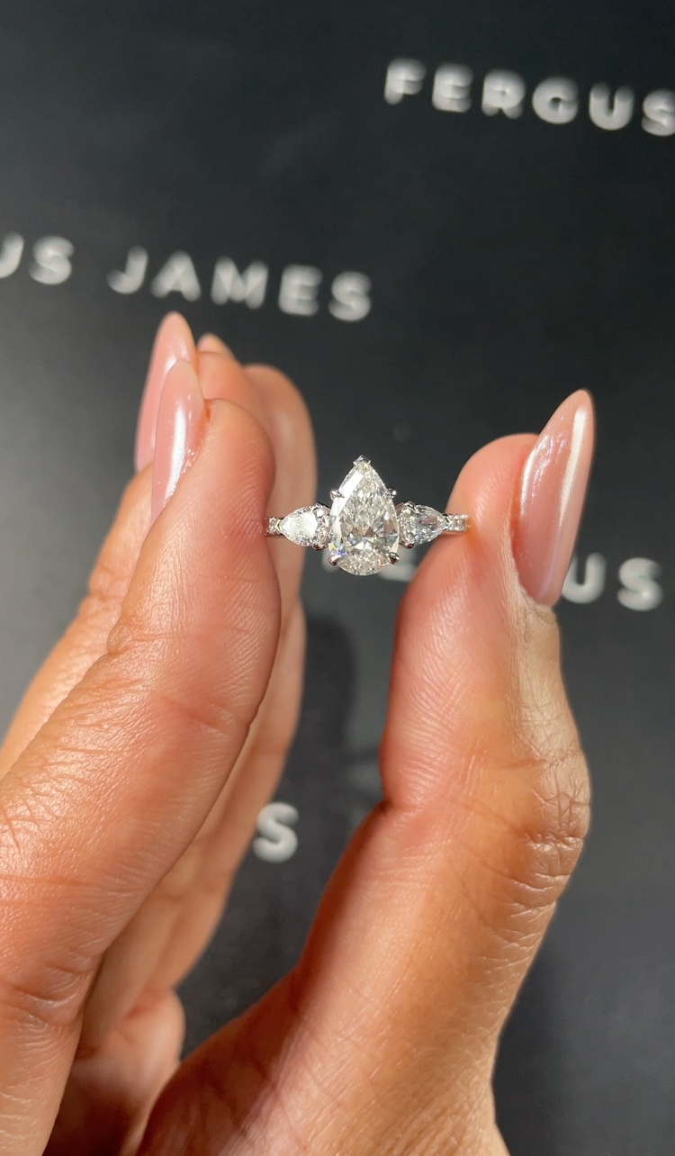 1 Carat Natural Trilogy Engagement Ring - Pear Diamond
