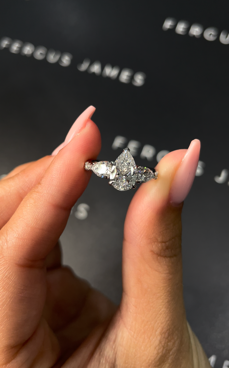1.5 Carat Natural Trilogy Engagement Ring - Pear Diamond