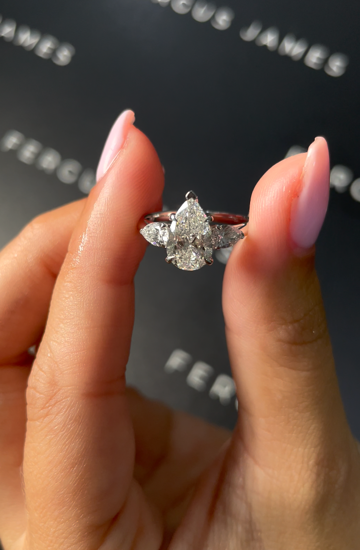 1.5 Carat Natural Trilogy Engagement Ring - Pear Diamond