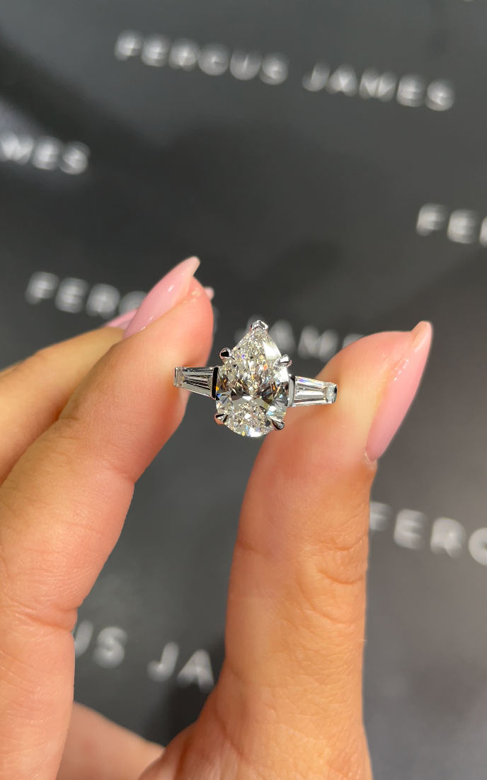 2 Carat Natural Trilogy Engagement Ring - Pear Diamond