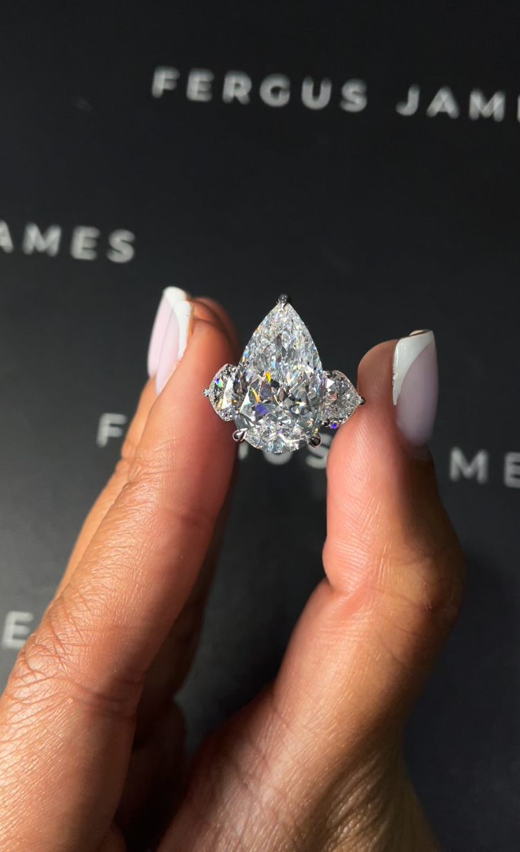 8 Carat Natural Trilogy Engagement Ring - Pear Diamond in 18k White Gold Setting