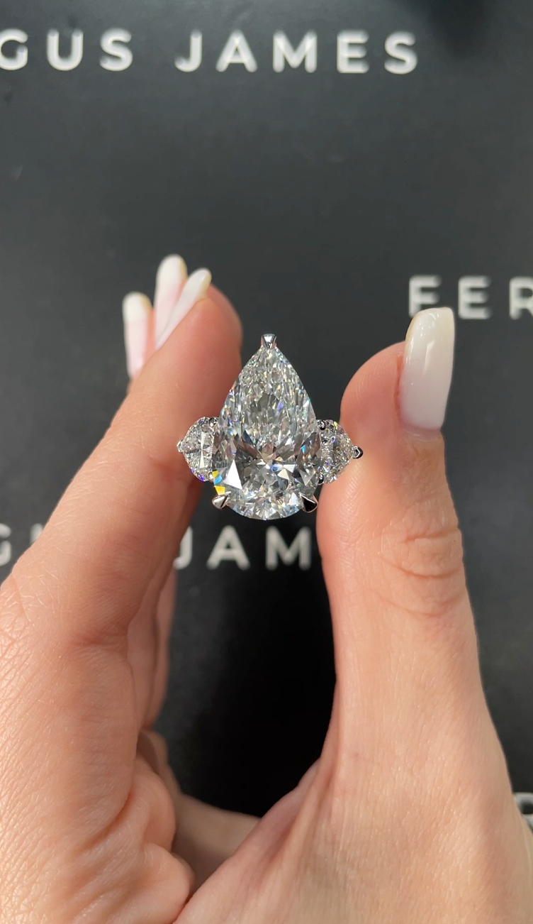 9 Carat Natural Trilogy Engagement Ring - Pear Diamond in 18k White Gold Setting