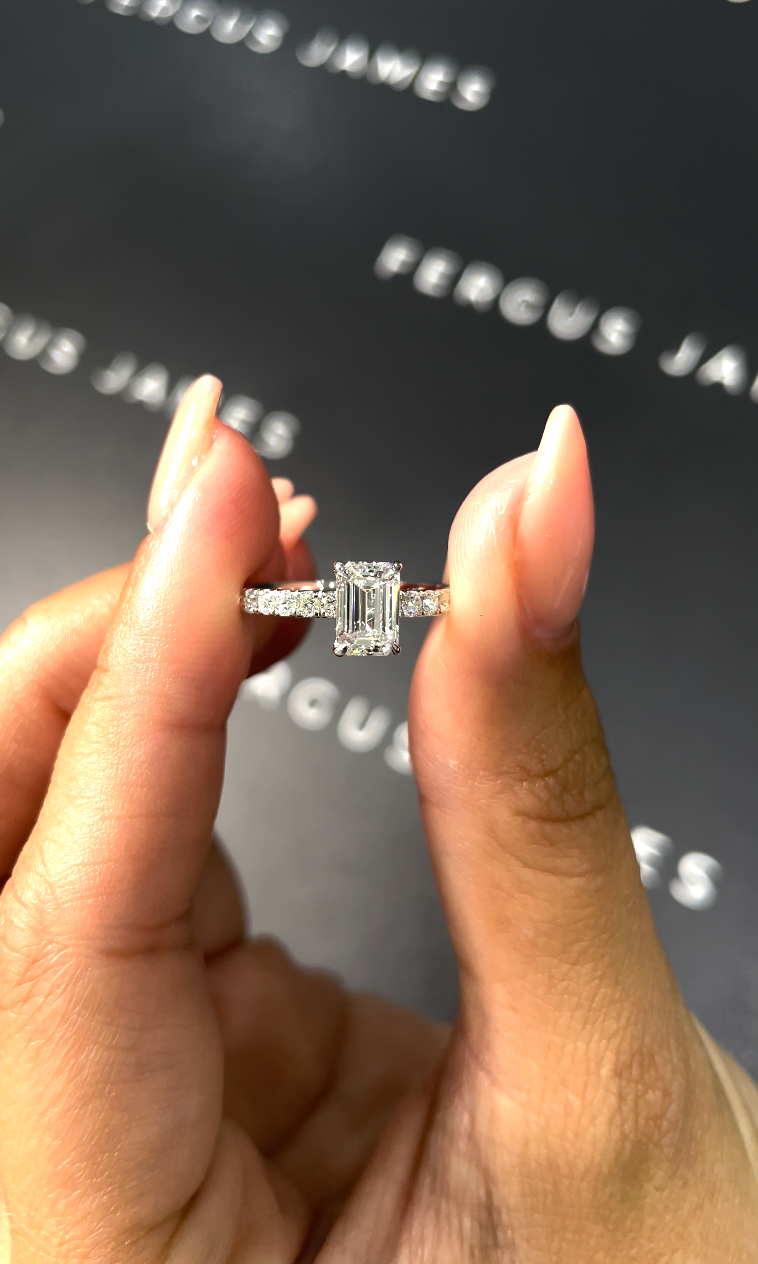 1 Carat Natural Diamond Band Engagement Ring - Emerald Diamond