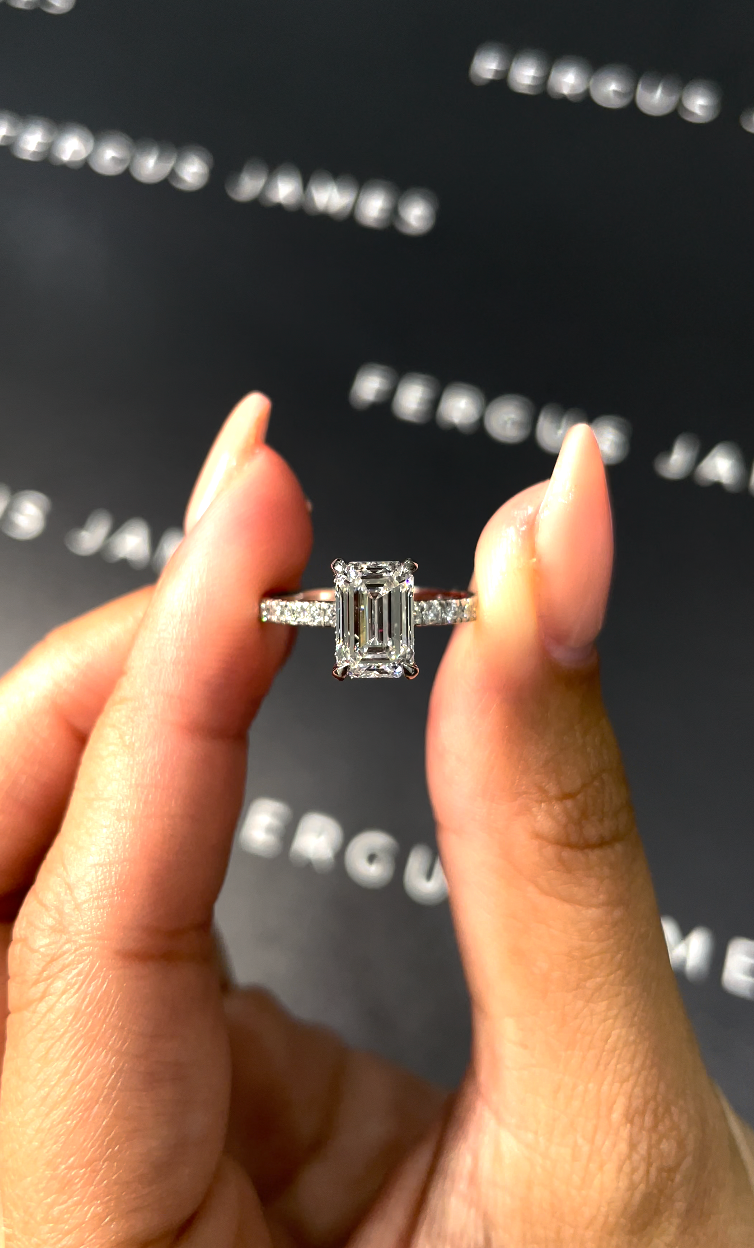 1.5 Carat Natural Diamond Band Engagement Ring - Emerald Diamond