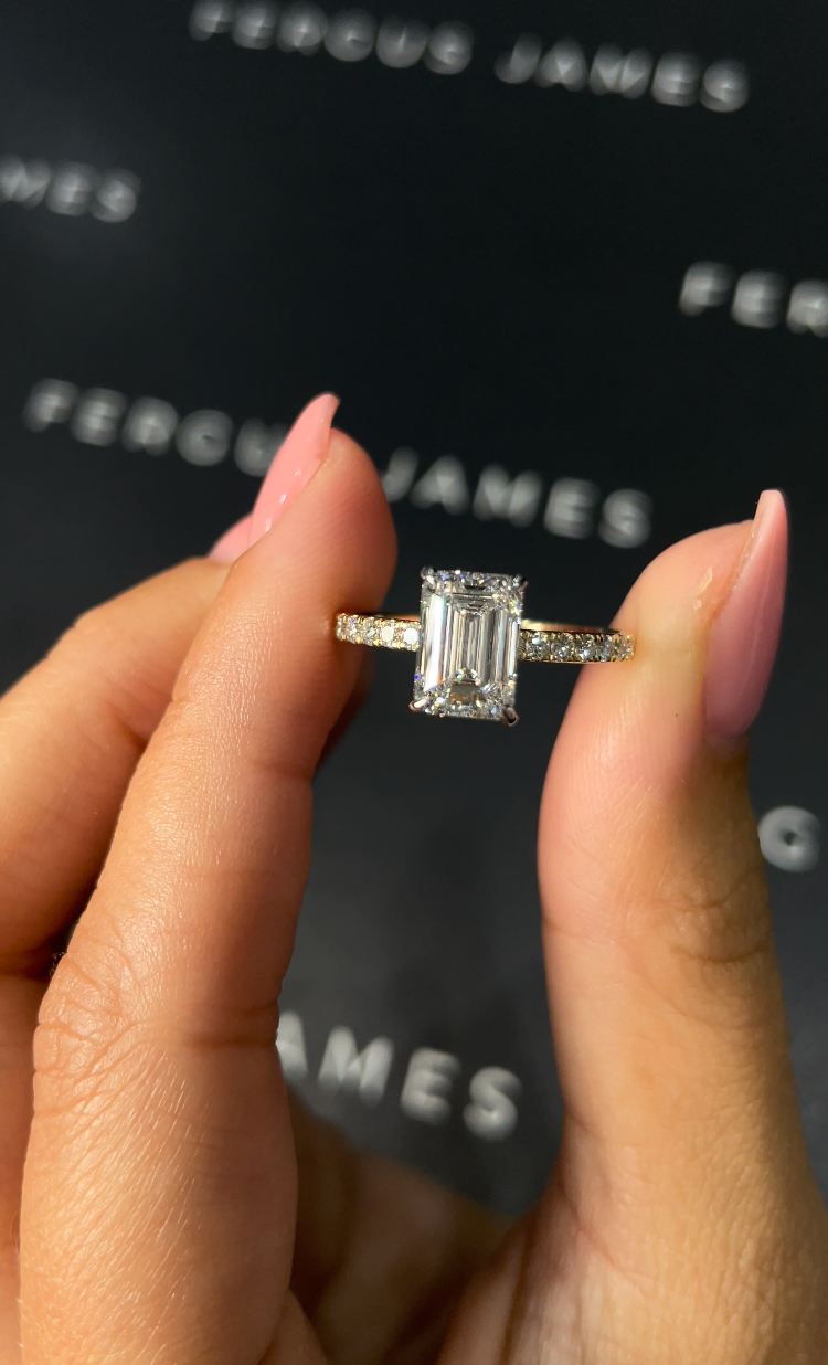 2 Carat Natural Diamond Band Engagement Ring - Emerald Diamond
