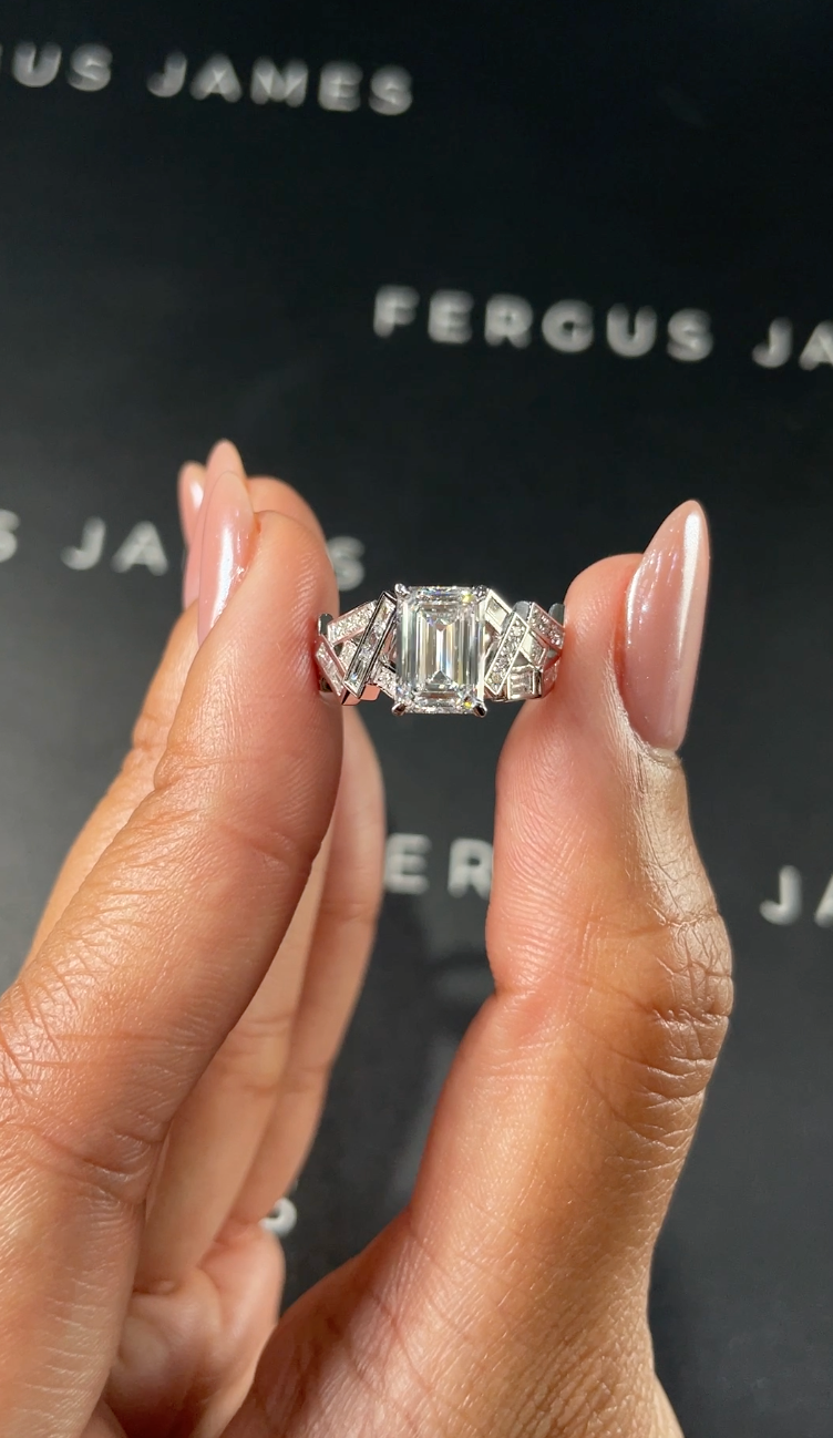 2 Carat Natural Diamond Band Engagement Ring - Emerald Diamond