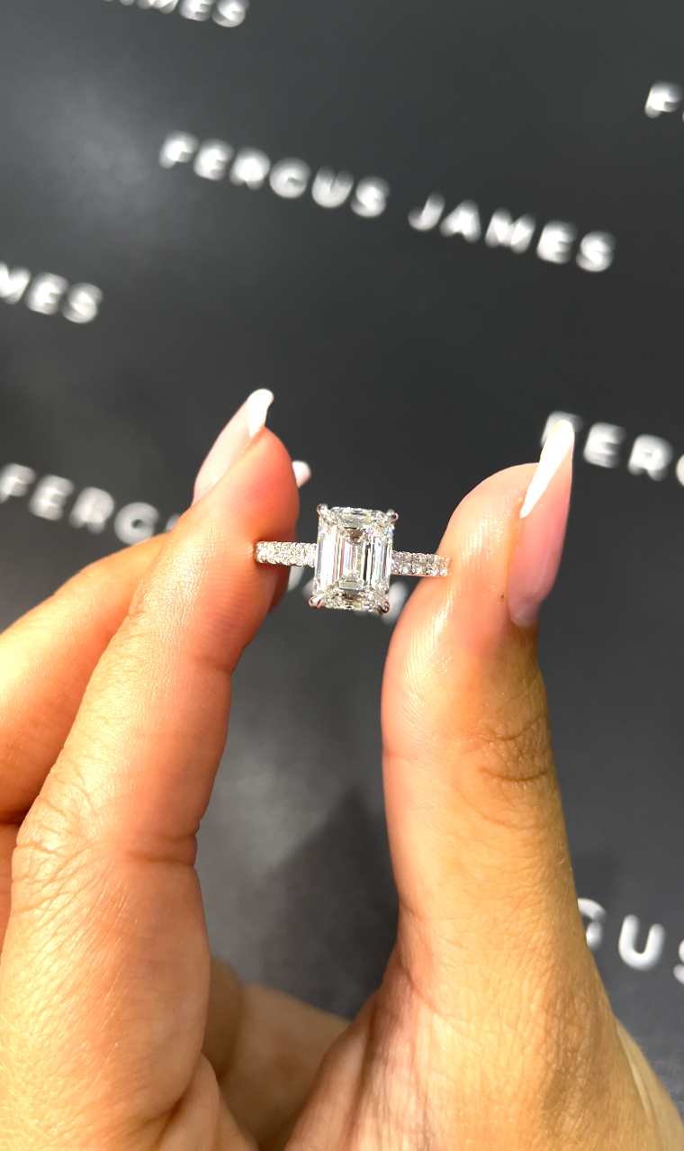 2 Carat Natural Diamond Band Engagement Ring - Emerald Diamond