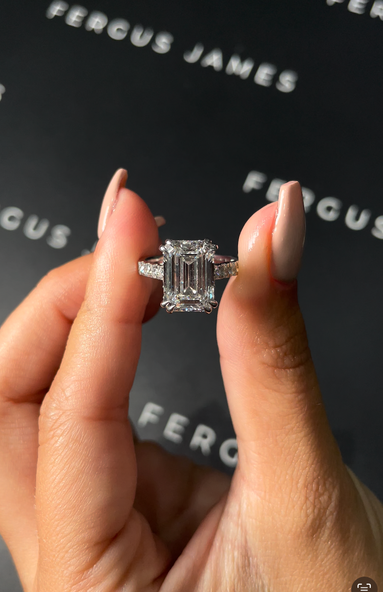 4 Carat Natural Diamond Band Engagement Ring - Emerald Diamond