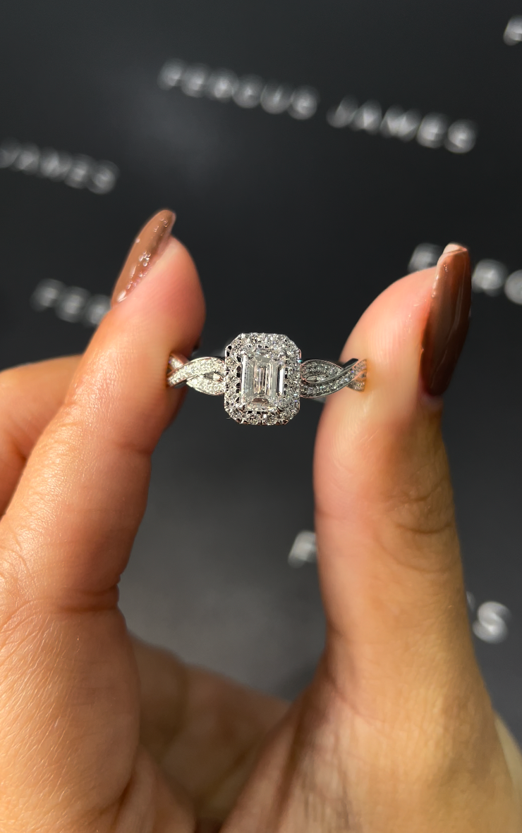 0.5 Carat Natural Halo Engagement Ring - Emerald Diamond