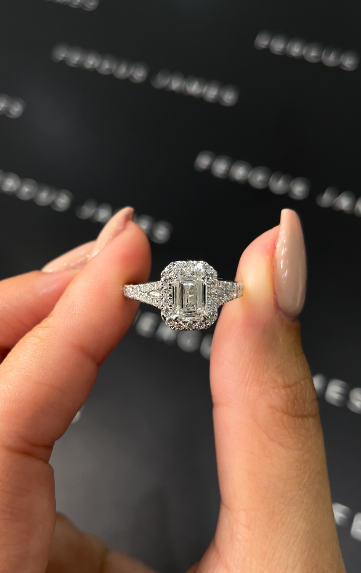 1 Carat Natural Halo Engagement Ring - Emerald Diamond