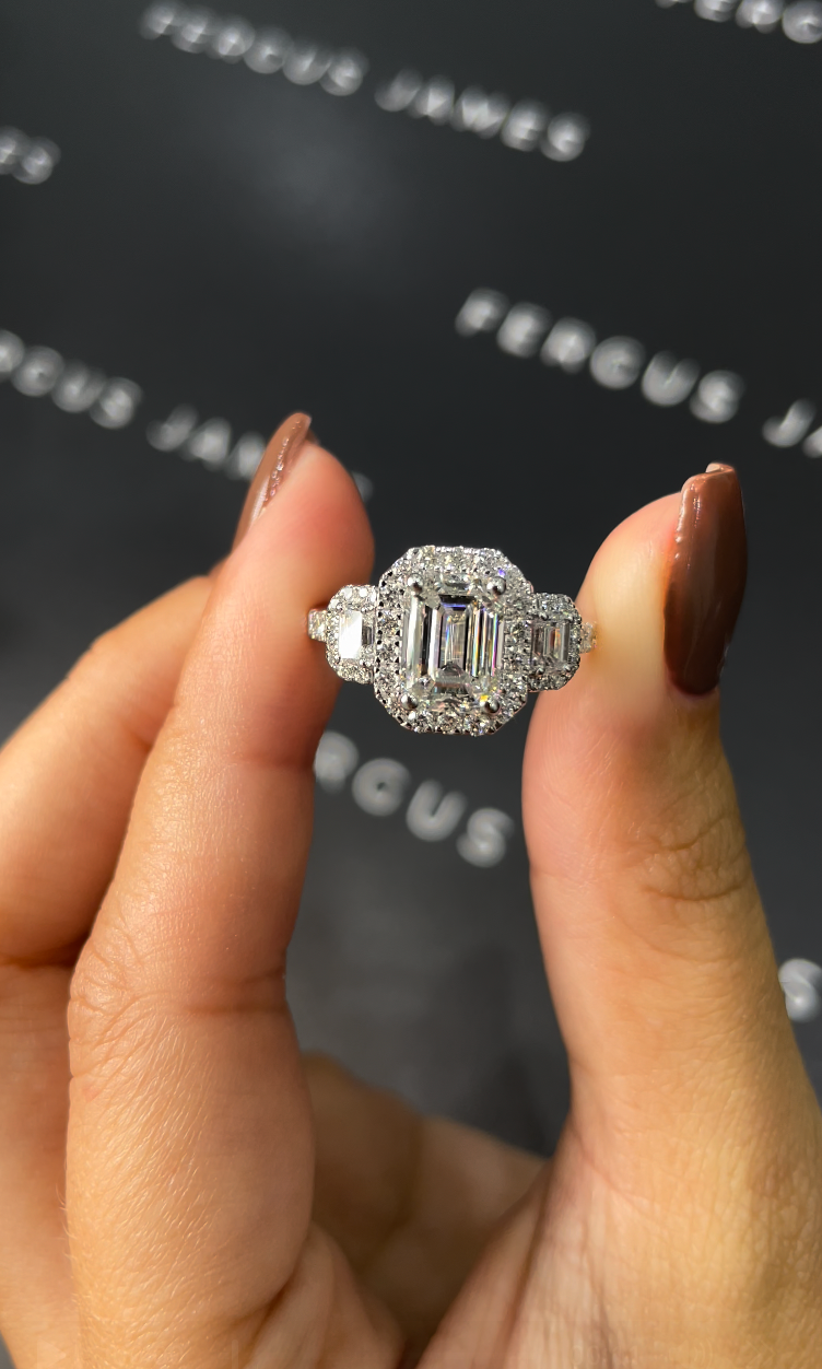 2.5 Carat Natural Halo Engagement Ring - Emerald Diamond