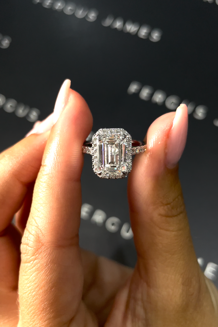 3 Carat Natural Halo Engagement Ring - Emerald Diamond