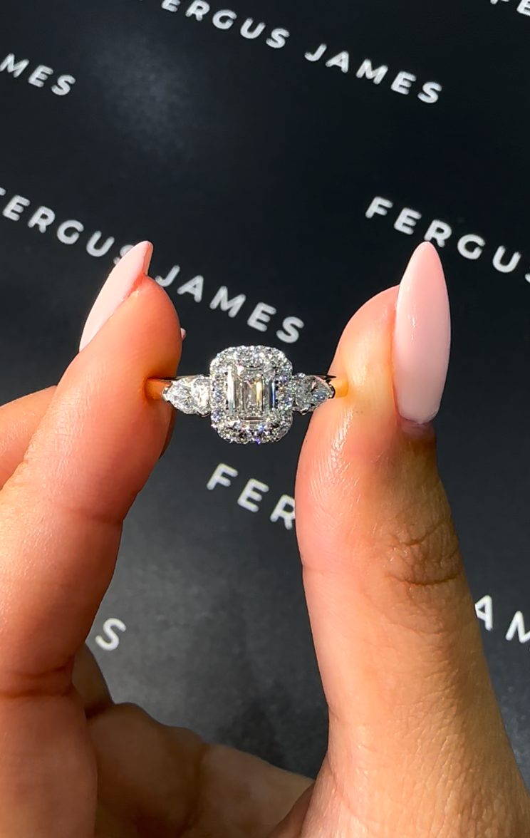 0.5 Carat Natural Trilogy Engagement Ring - Emerald Diamond