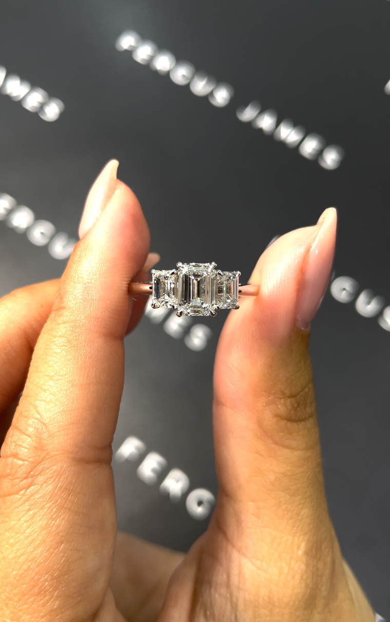 1 Carat Lab-Grown Trilogy Engagement Ring - Emerald Diamond