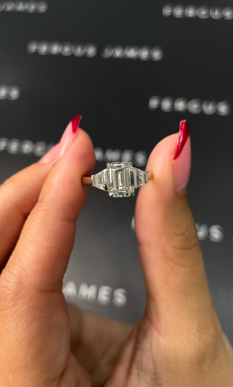 1.5 Carat Natural Trilogy Engagement Ring - Emerald Diamond