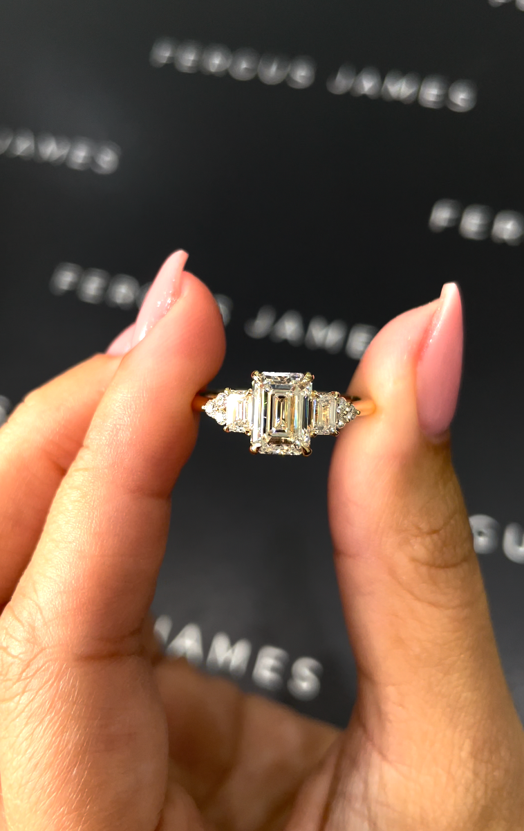 1.5 Carat Natural Trilogy Engagement Ring - Emerald Diamond