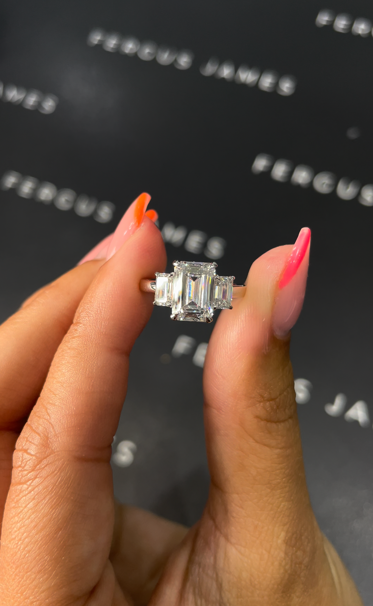 2 Carat Natural Trilogy Engagement Ring - Emerald Diamond