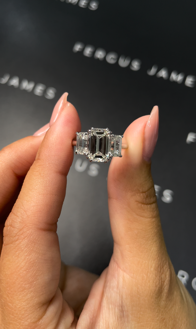 2.5 Carat Natural Trilogy Engagement Ring - Emerald Diamond