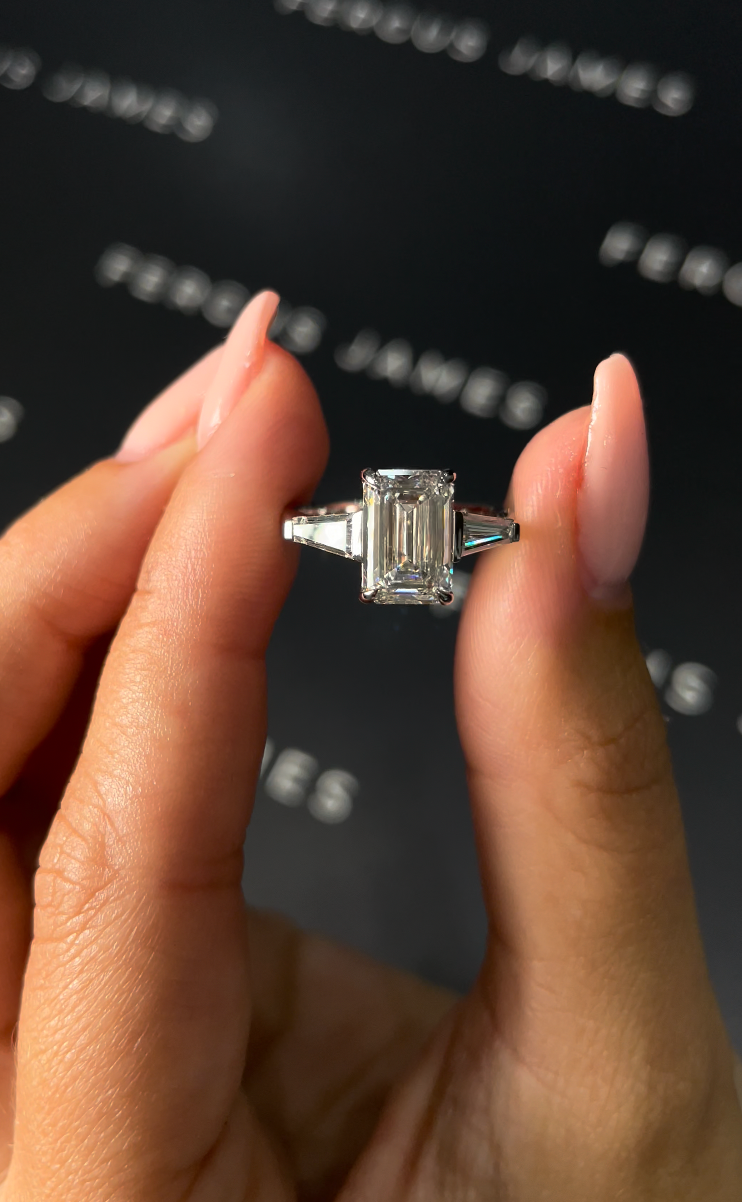 2.5 Carat Natural Trilogy Engagement Ring - Emerald Diamond