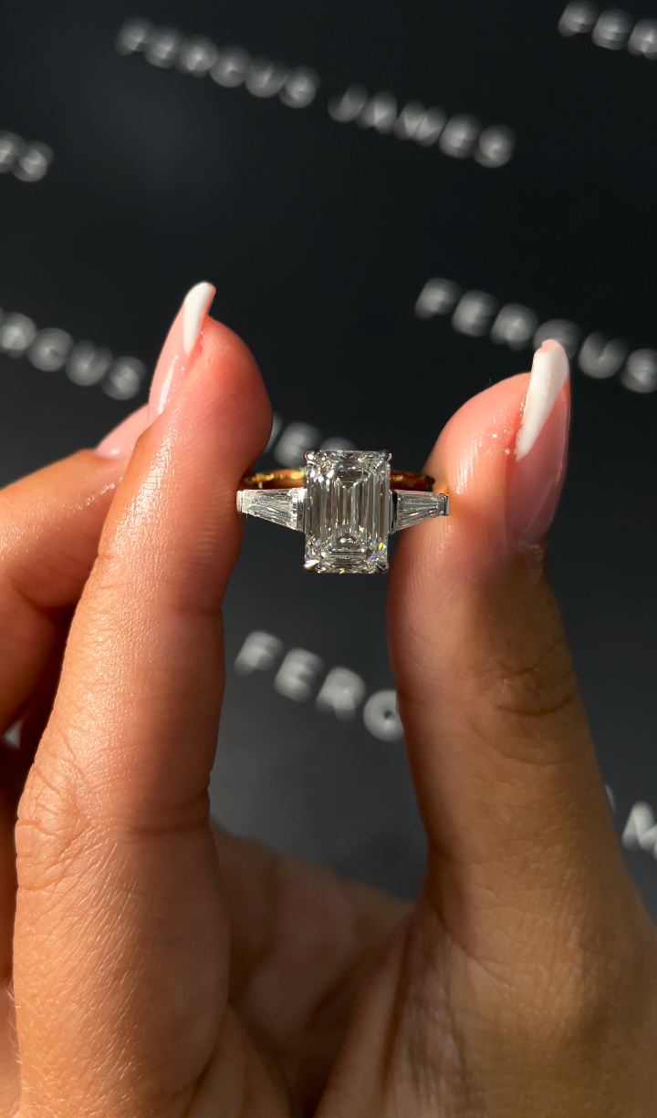 2.5 Carat Natural Trilogy Engagement Ring - Emerald Diamond