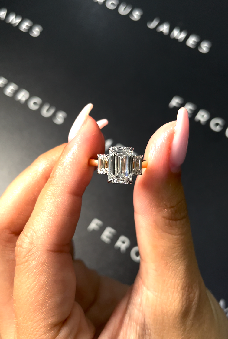 2.5 Carat Natural Trilogy Engagement Ring - Emerald Diamond