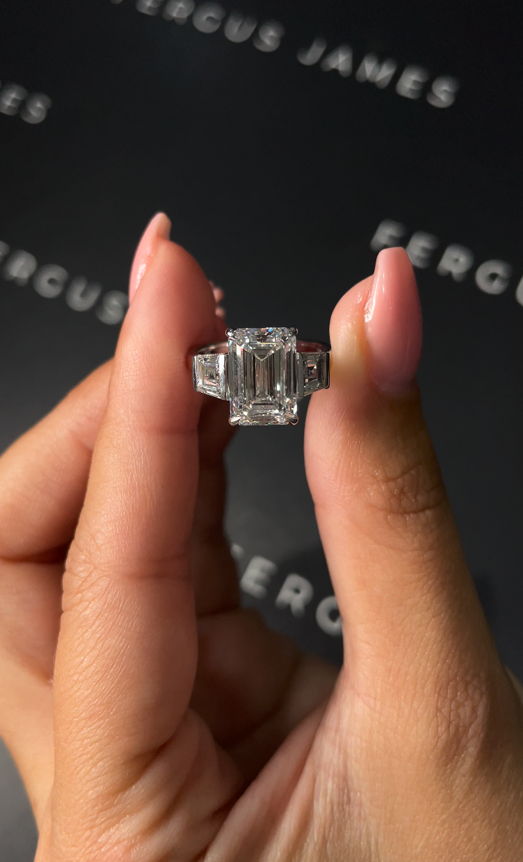 4 Carat Natural Trilogy Engagement Ring - Emerald Diamond