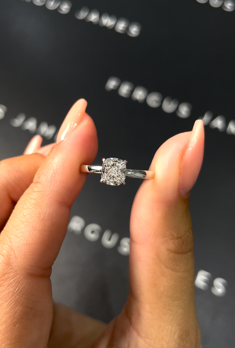 1 Carat Natural Solitaire Engagement Ring - Cushion Diamond
