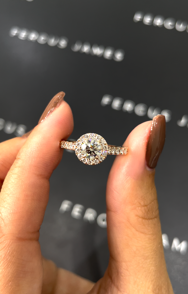 0.5 Carat Natural Halo Engagement Ring - Round Diamond