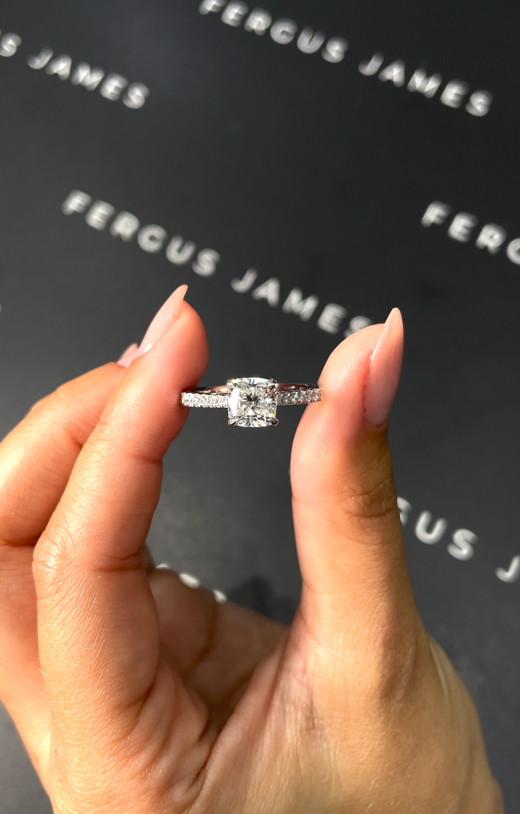 1 Carat Natural Diamond Band Engagement Ring - Cushion Diamond