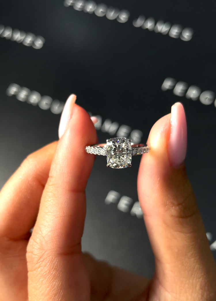 1.5 Carat Natural Diamond Band Engagement Ring - Cushion Diamond