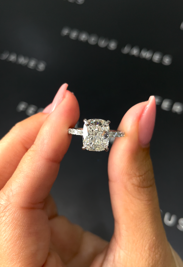 3 Carat Natural Diamond Band Engagement Ring - Cushion Diamond