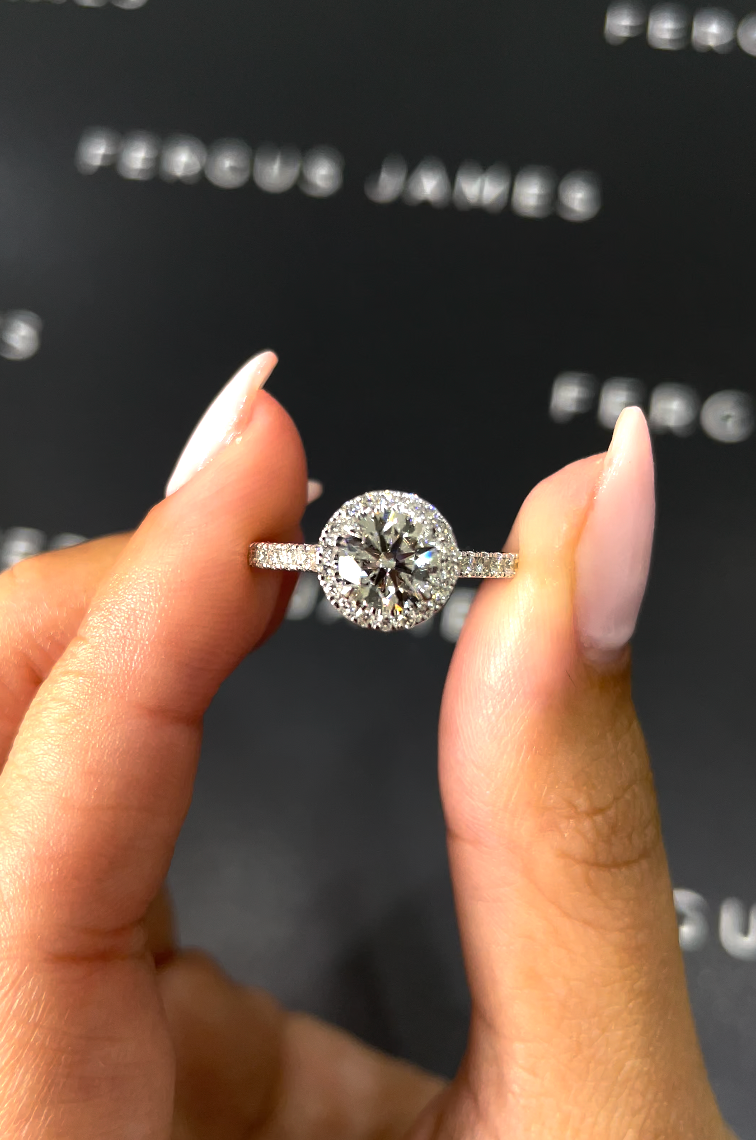 1 Carat Natural Halo Engagement Ring - Round Diamond