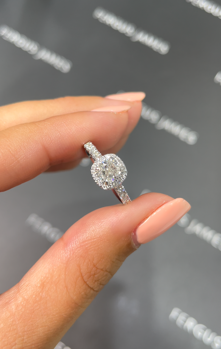 0.5 Carat Natural Halo Engagement Ring - Cushion Diamond