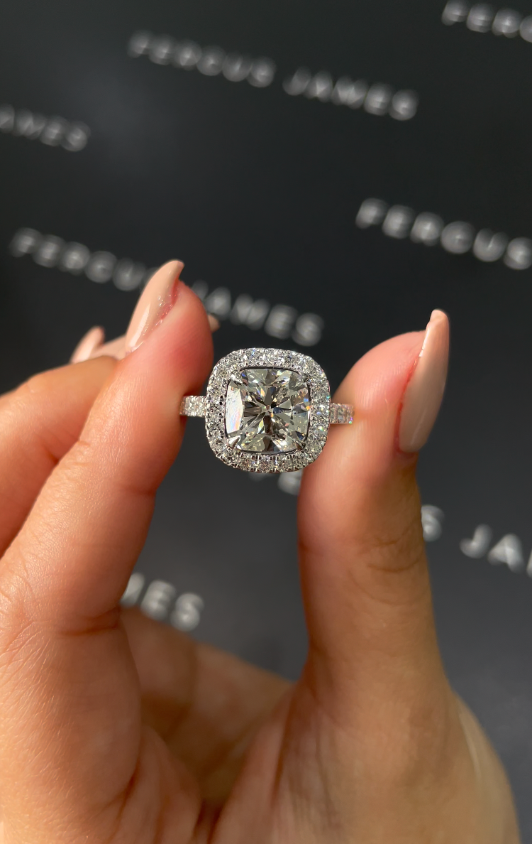 3 Carat Natural Halo Engagement Ring - Cushion Diamond