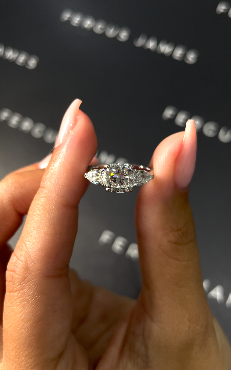 1 Carat Natural Trilogy Engagement Ring - Cushion Diamond
