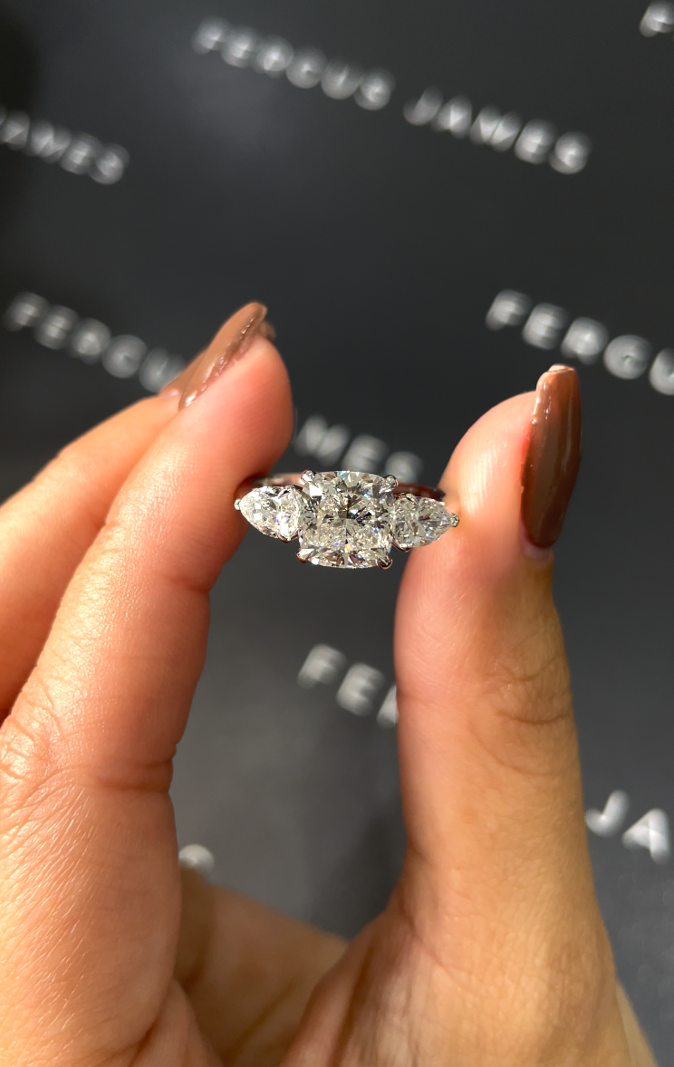 2 Carat Natural Trilogy Engagement Ring - Cushion Diamond