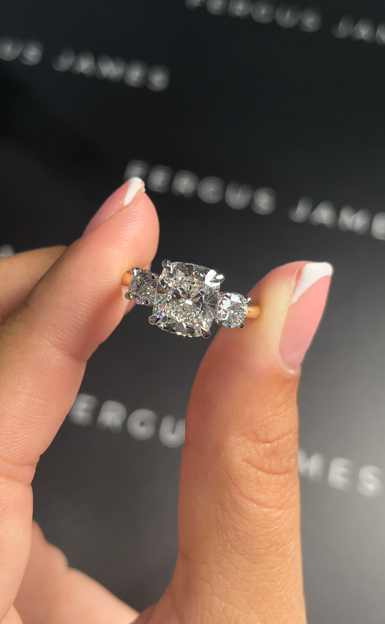 2.5 Carat Natural Trilogy Engagement Ring - Cushion Diamond