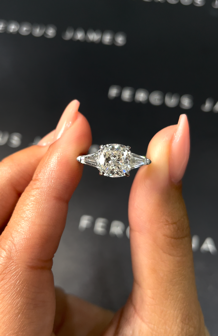 2.5 Carat Natural Trilogy Engagement Ring - Cushion Diamond