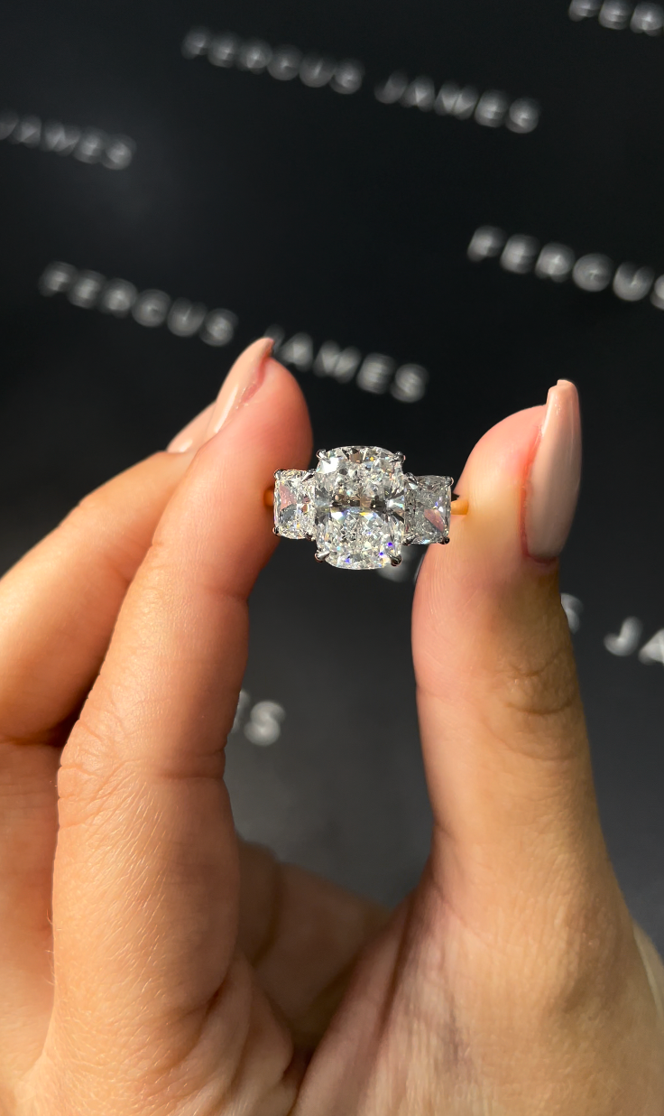 3 Carat Lab-Grown Trilogy Engagement Ring - Cushion Diamond