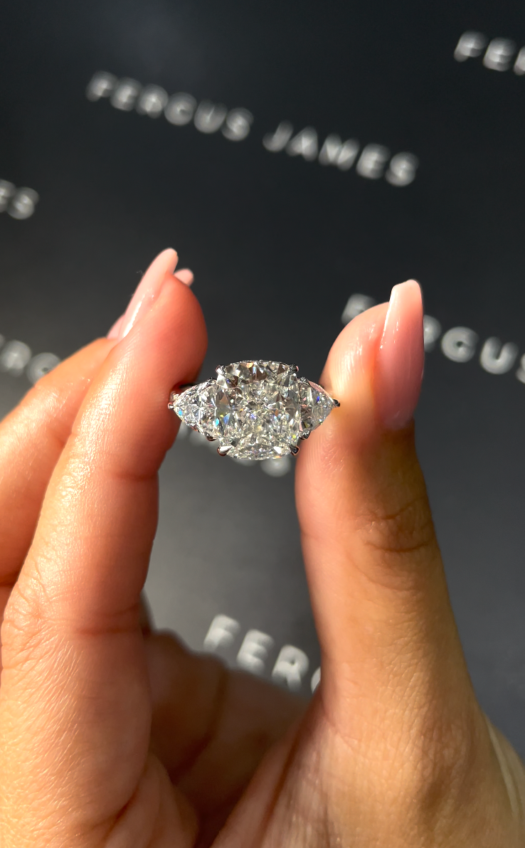 3 Carat Natural Trilogy Engagement Ring - Cushion Diamond