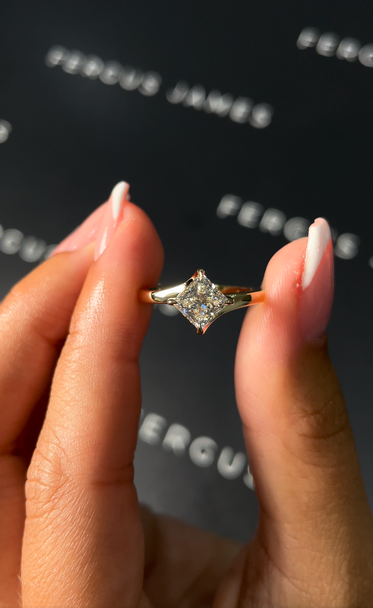 1 Carat Natural Solitaire Engagement Ring - Princess Diamond