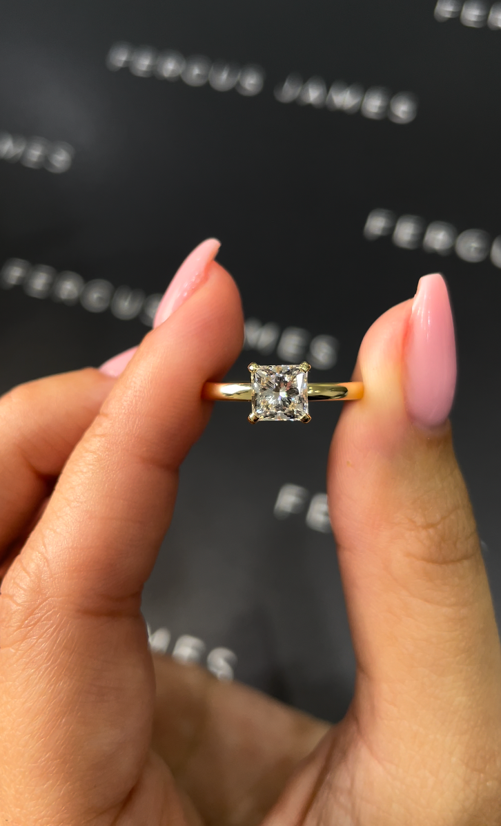 1 Carat Natural Solitaire Engagement Ring - Princess Diamond