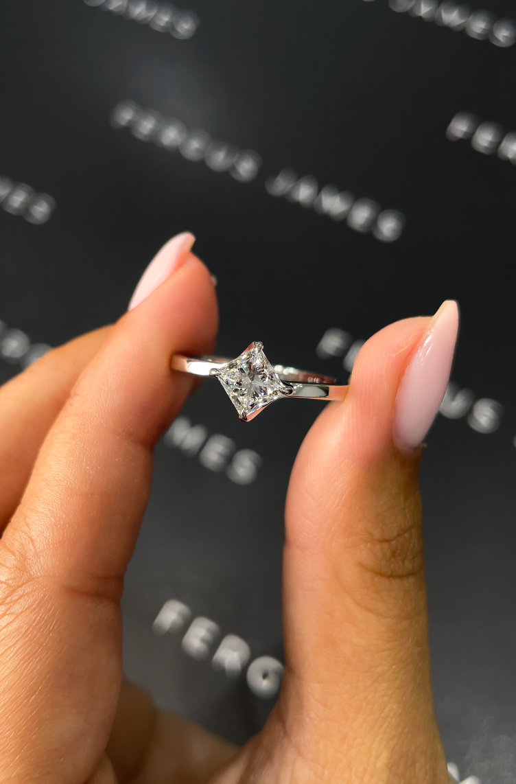 1 Carat Natural Solitaire Engagement Ring - Princess Diamond